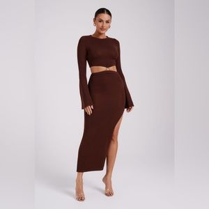 Meshki Anna Flare Sleeve Knit Dress - Chocolate